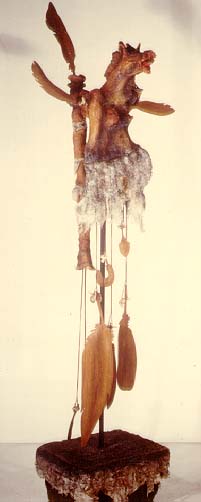 Adrian DE VILLIERS "The Keeper of the Feather", 1984 - mixed media sculpture - 167x056x064 cm (PELMAMA) THF