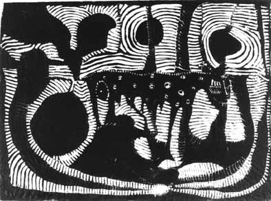 Dan RAKGOATHE "Voices in the midnight wind" ("Whirlwind beast"), 1975 - original linocut 3/25 - 39x53 cm (PELMAMA)