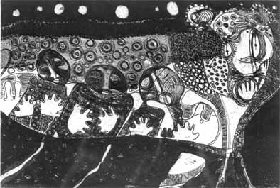 Dan RAKGOATHE "Feline Totem", 1977 - etching 3/25 - 15x22.5 cm (PELMAMA)