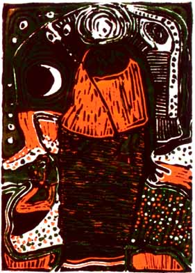 Dan RAKGOATHE "Lady-Moon Dream", 1978 - original col. linocut 3/20 - 30x21 cm (PELMAMA)