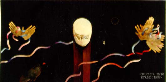 Judith MASON "Crucifix into Scarecrow", 1975 - oil/canvas - 92x183 cm