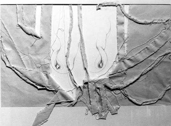 Judith MASON "Strait Jacket", 1983 - drawing/cloth on paper - 69x92 cm (PELMAMA)