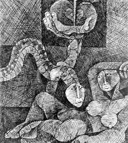 Nat MOKGOSI "Garden of Eden, Scene II.", 1979 - pen & ink - 24x21 cm (PELMAMA)