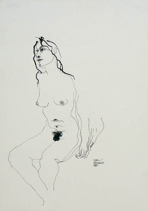 Jan HEYNIKE "Seated nude woman", 1969 - pen & ink drawing - 35.7x25.5 cm (PELMAMA)