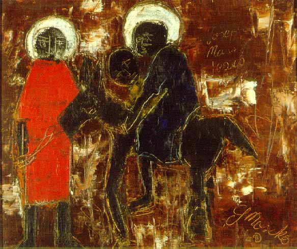 Joe MASEKO "Christ is born" ("Joseph, Maria, Jesus"), 1960 - oil/board - 036x044 cm (PELMAMA)