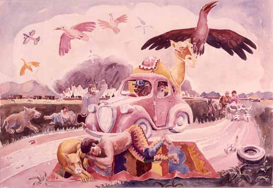 Louis SCOTT "Uittog", 1986 - watercolour - 37x54 cm (PELMAMA)