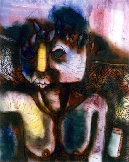 Nat MOKGOSI "The Poet", 1983 - watercolour/mixed media - 36x29 cm (PELMAMA)