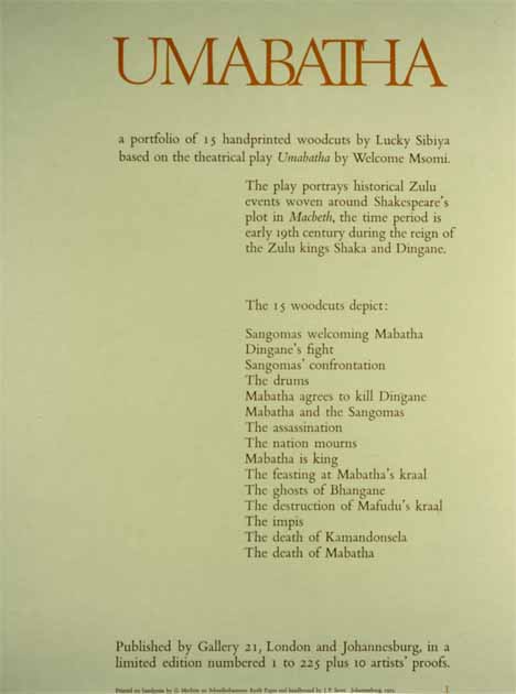 Title page of UMABATHA portfolio from 1975